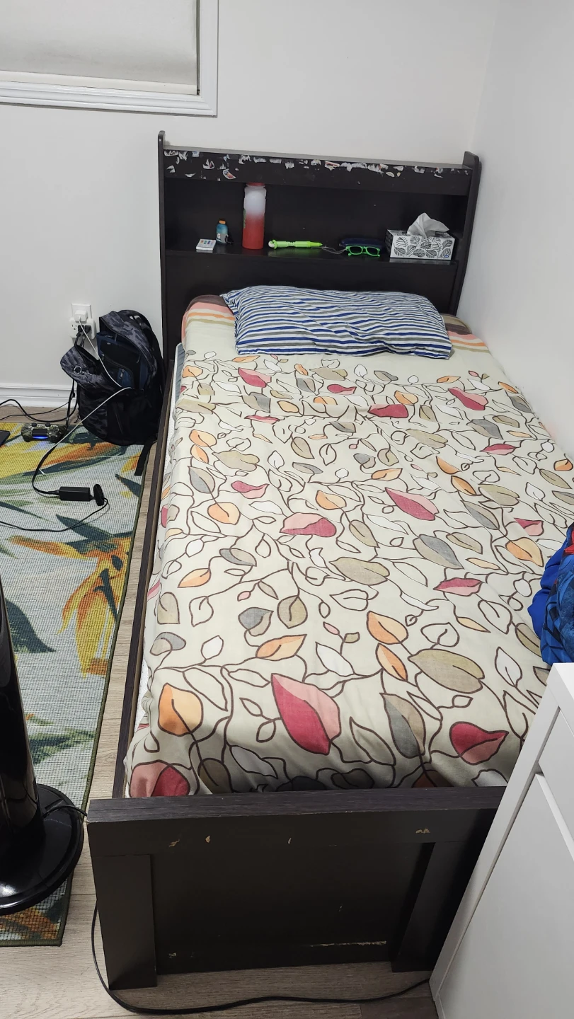 Dark Wood Single Bed Frame with Headboard Storage - photo 2