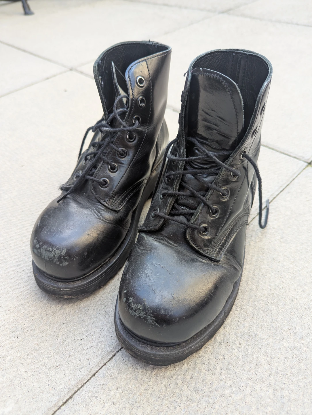 Black Leather Work Combat Boots Steel Toe