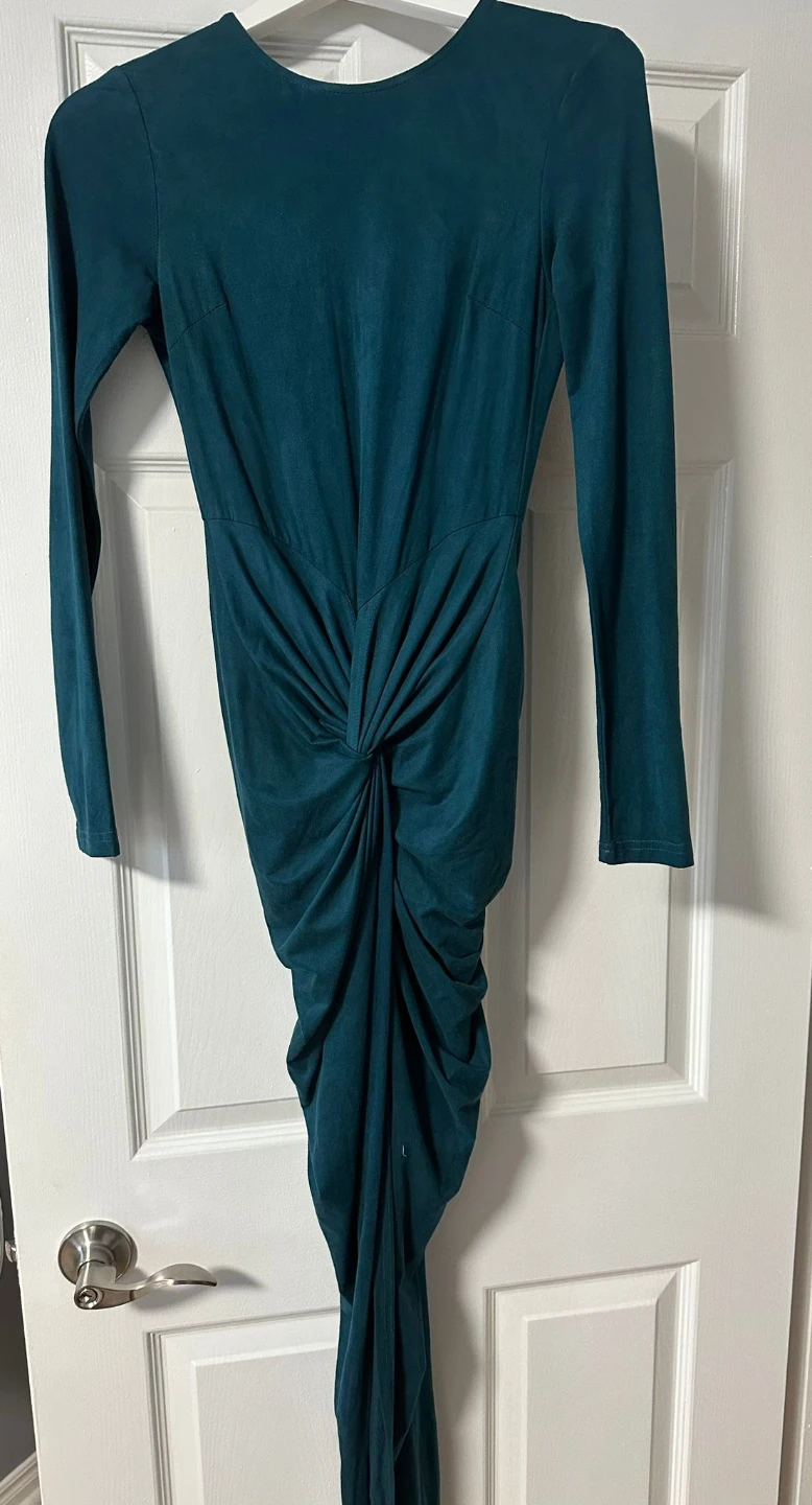 Teal Ruched Long Sleeve Dress - small