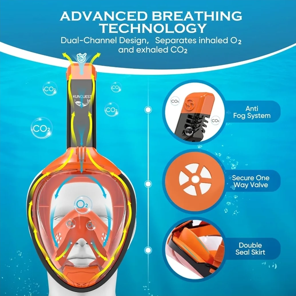 Full Face Snorkel Mask - Orange ⚽ - photo 2