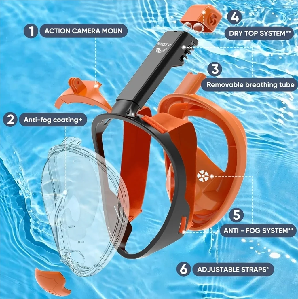 Full Face Snorkel Mask - Orange ⚽ - photo 4
