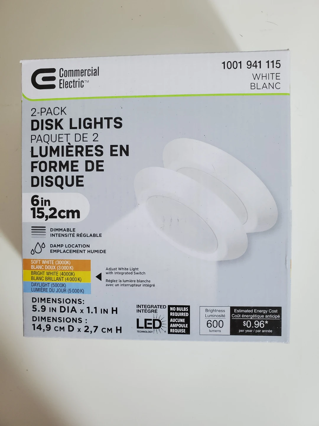 2-pack White 6" Disk Lights LED
