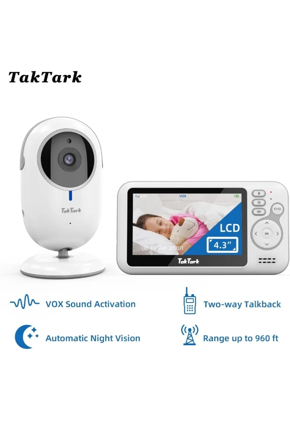 New TakTark Baby Monitor, Video Baby Camera with 4.3" Screen - photo 2