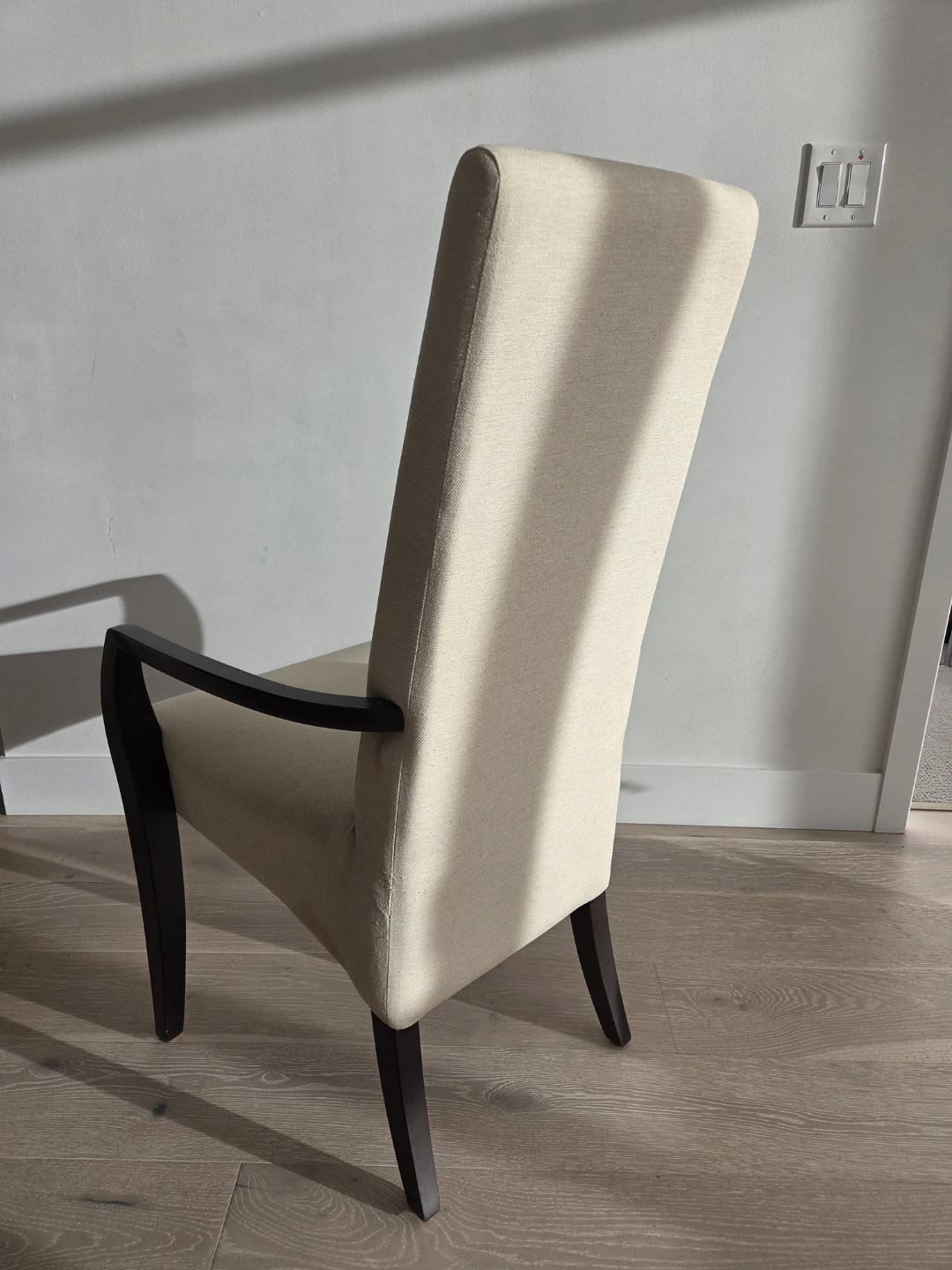 Set of 2 Shermag Cream Upholstered Dining Chairs  Dark Wood Arms - photo 5