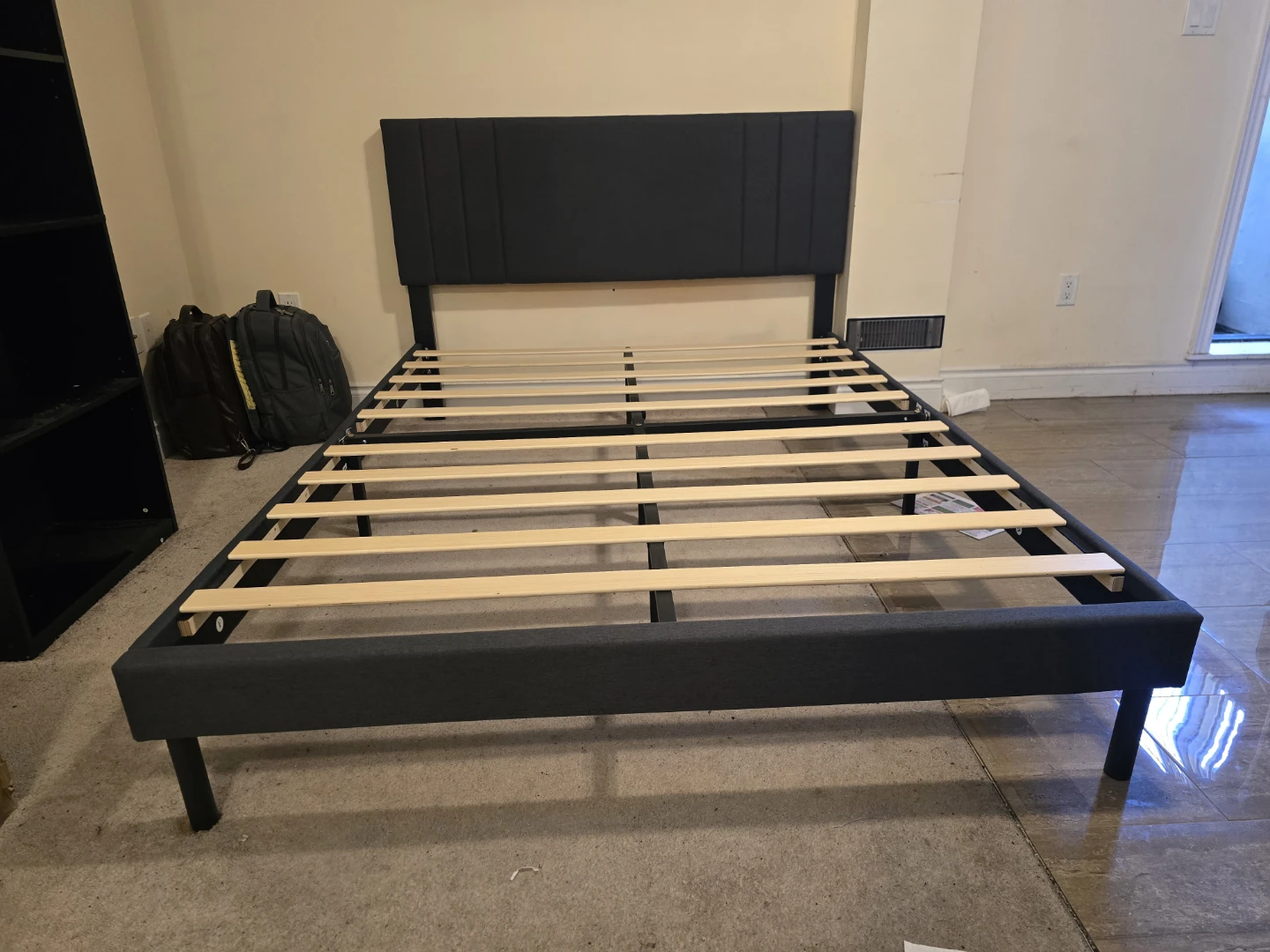 Dark Grey Upholstered Bed Frame with Headboard
