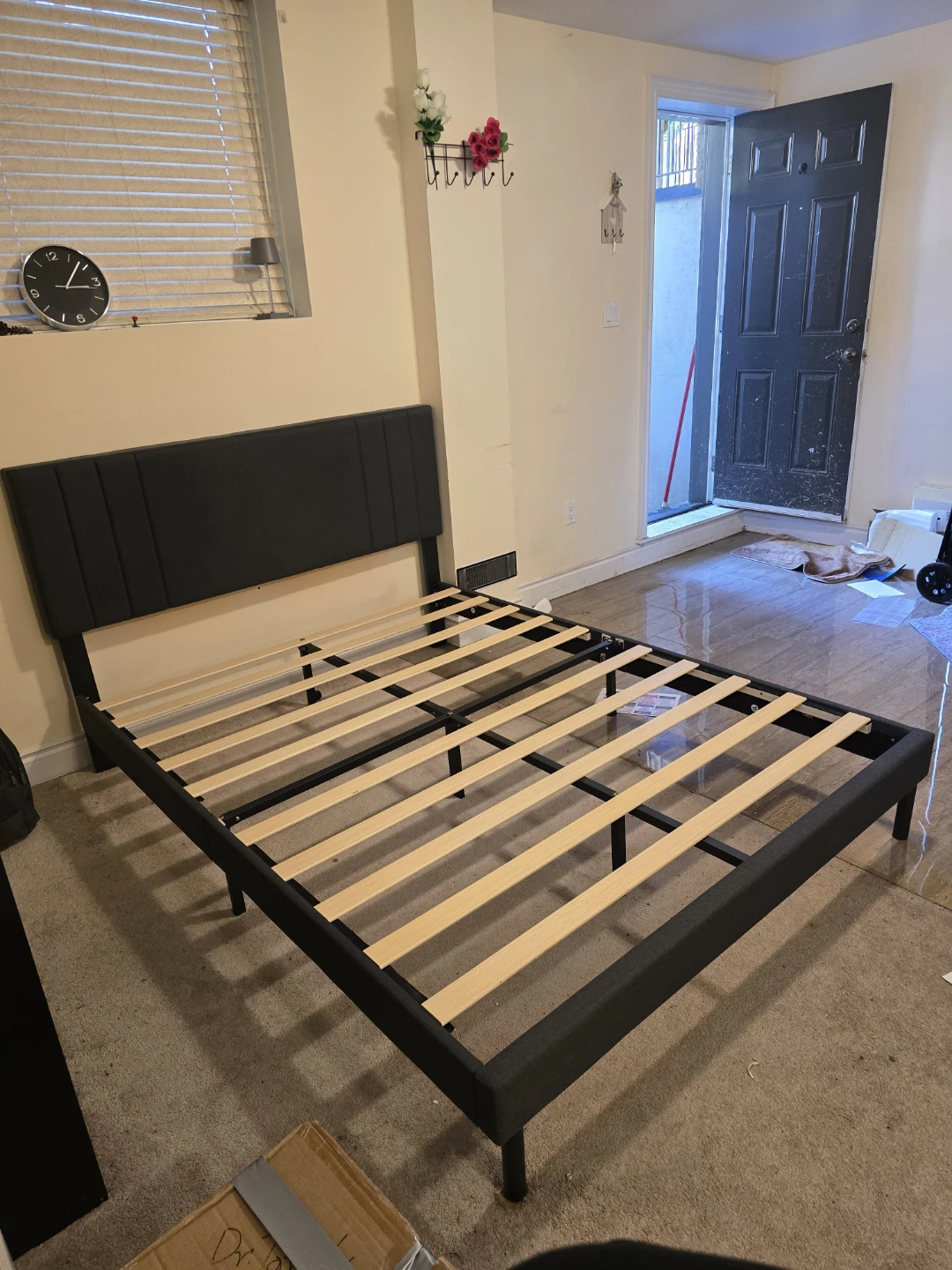 Dark Grey Upholstered Bed Frame with Headboard - photo 2