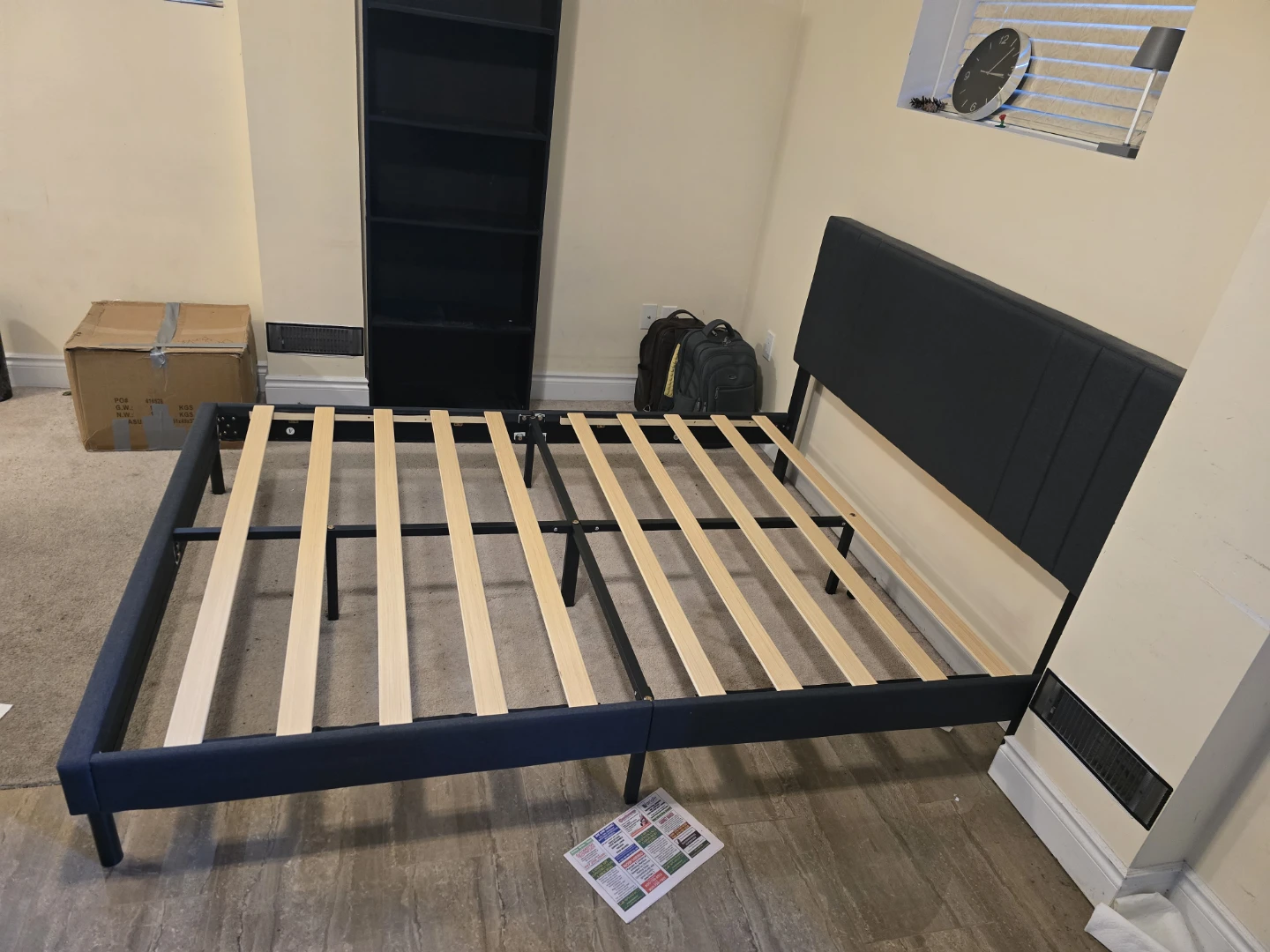 Dark Grey Upholstered Bed Frame with Headboard - photo 3