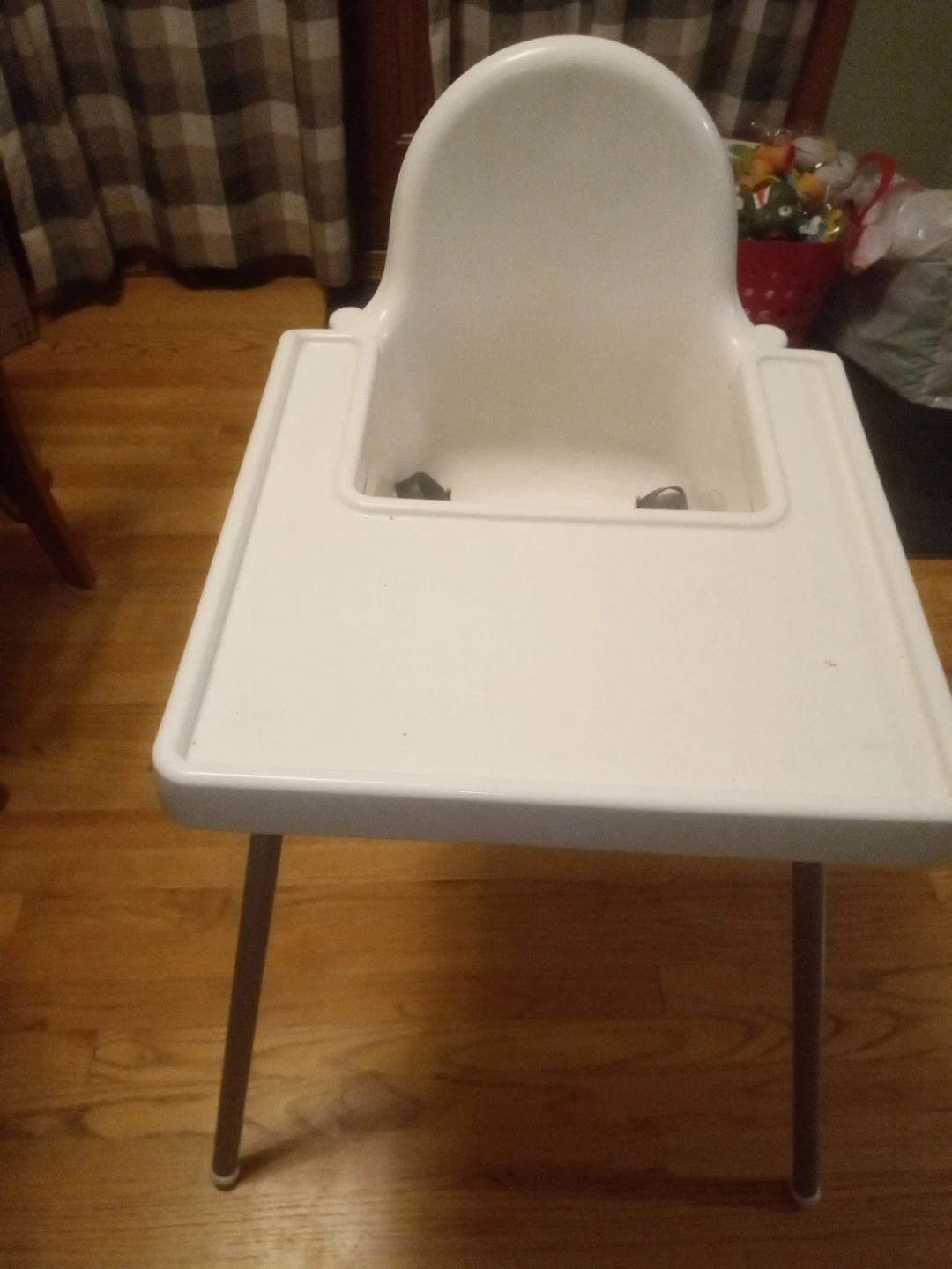 White Plastic Baby High Chair with Straps