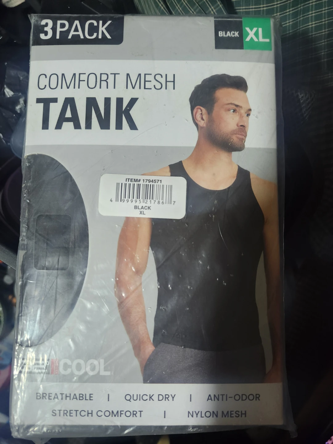 3 Pack Men's Comfort Mesh Tank XL Black