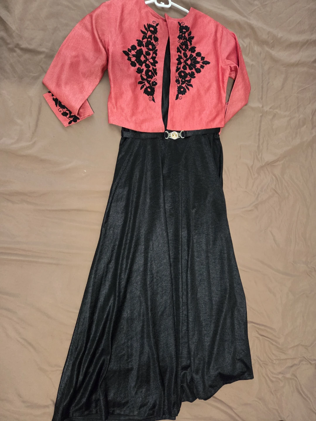Coral embroidered jacket with black dress - photo 2