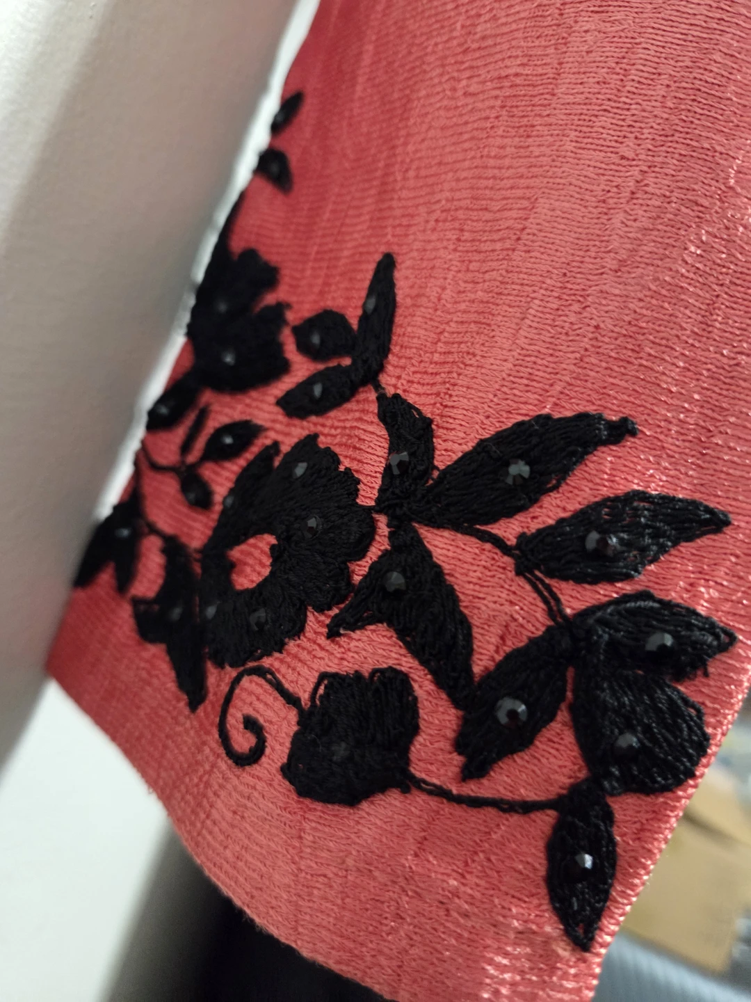 Coral embroidered jacket with black dress - photo 3