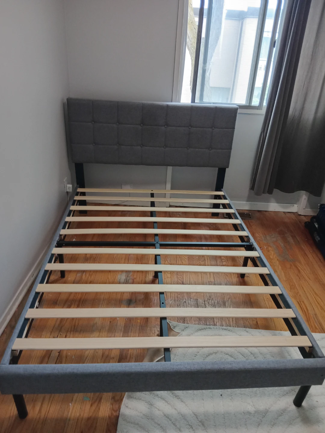 Grey Upholstered Bed Frame with Headboard