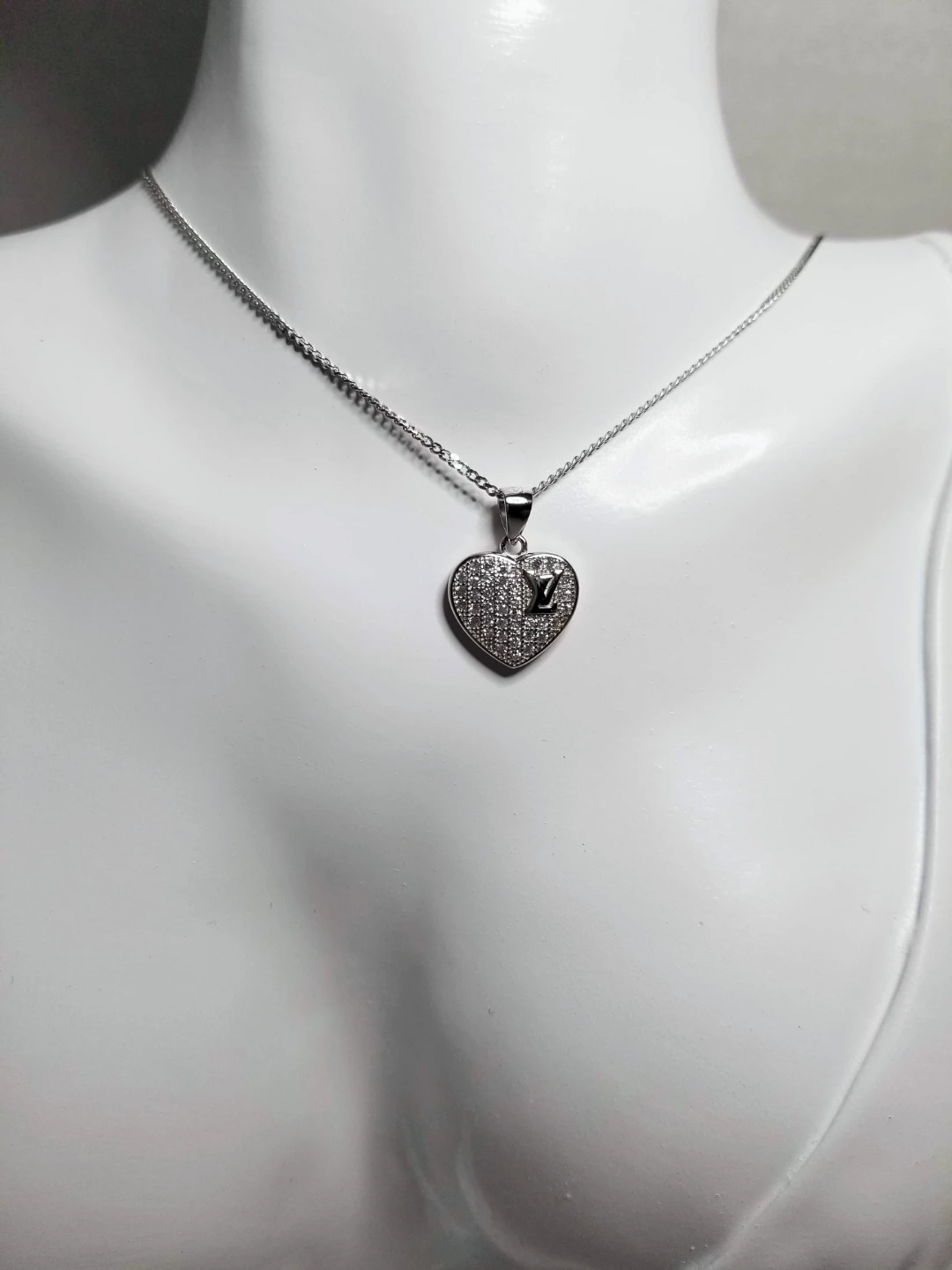 925 silver Heart Shaped Pendant Necklace & Earrings Set - photo 3