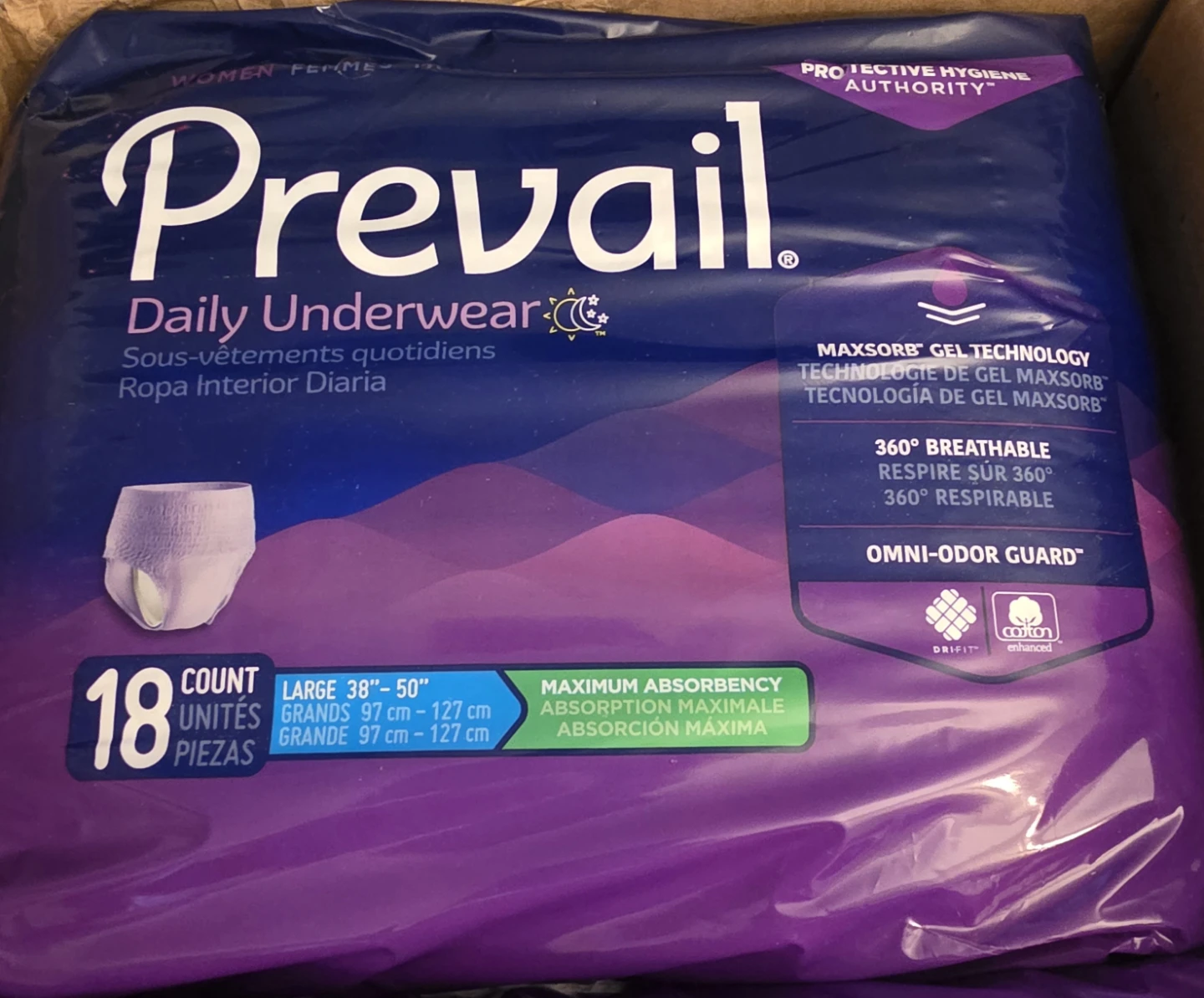 Prevail Daily Underwear, Size Large, 18 Count