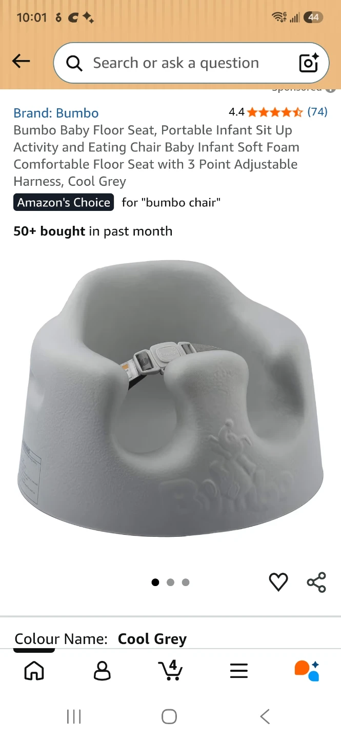 Bumbo Baby Floor Seat - Portable Infant Sit Up Chair - Cool Grey