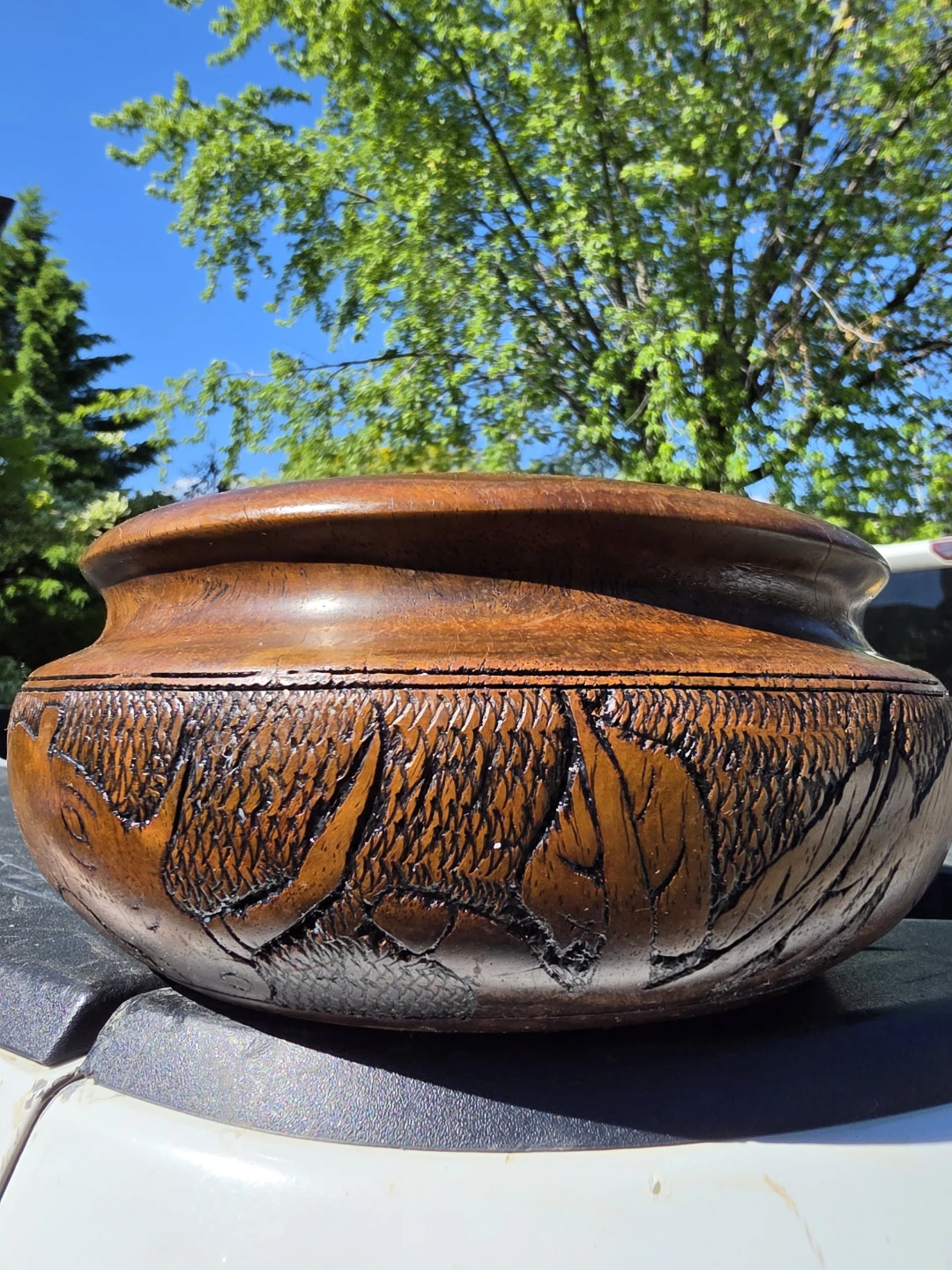 Hand Carved Wooden Bowl with Animal Design - photo 2