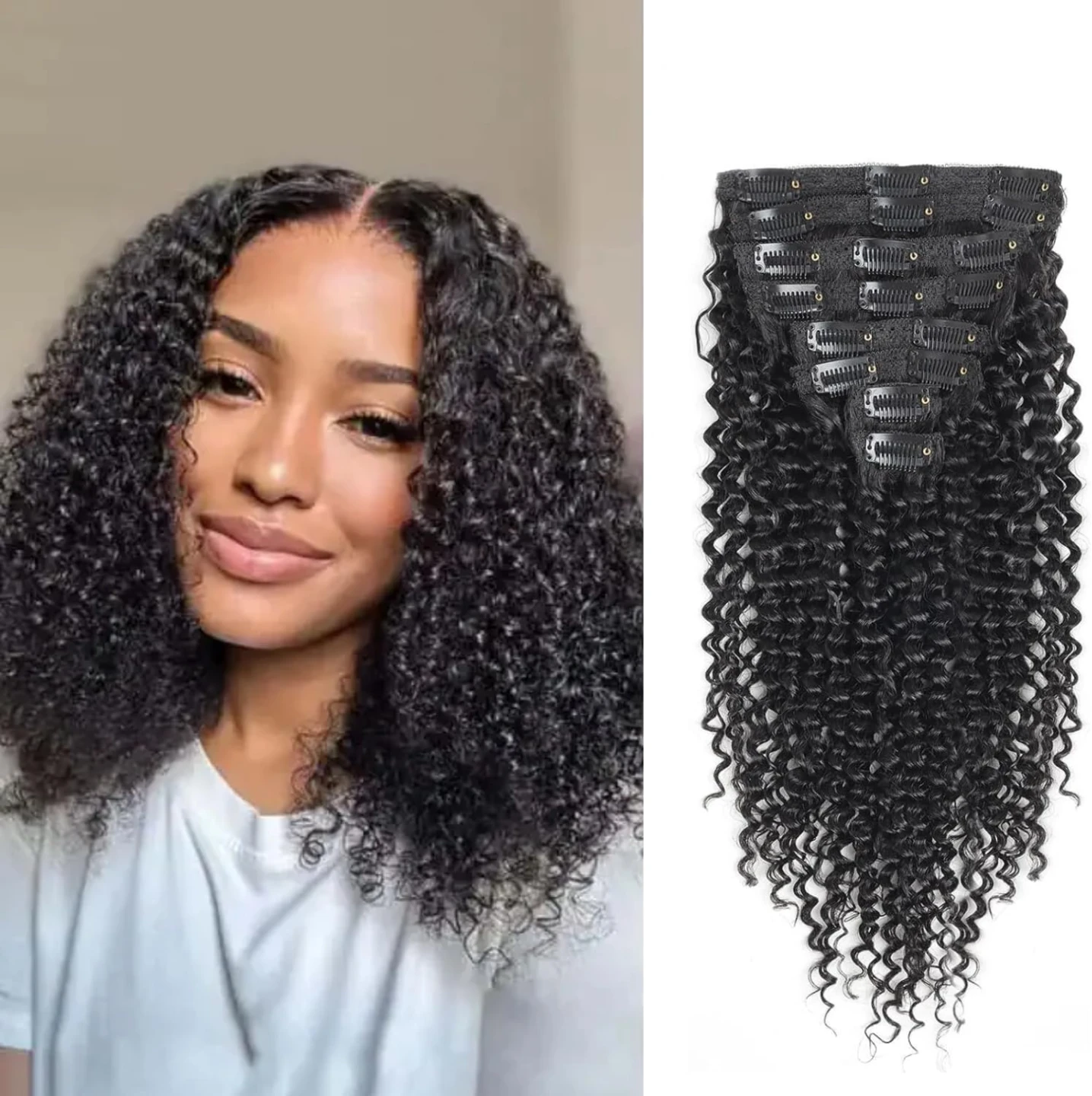 Kinky Curly Hair Extensions - 100% Human Hair - Natural Black
