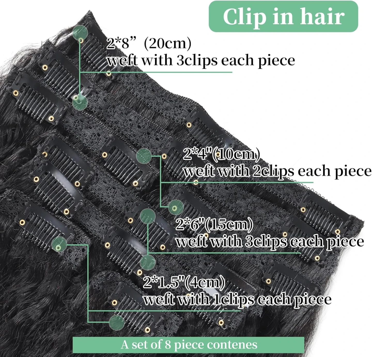 Kinky Curly Hair Extensions - 100% Human Hair - Natural Black - photo 2