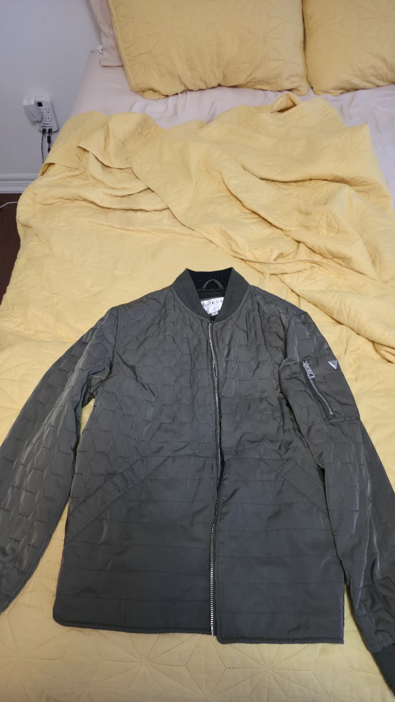 Men's Quilted Guess Bomber Jacket - Dark Green