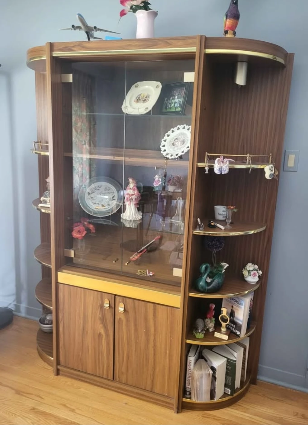 Vintage Wood and Glass Display Cabinet