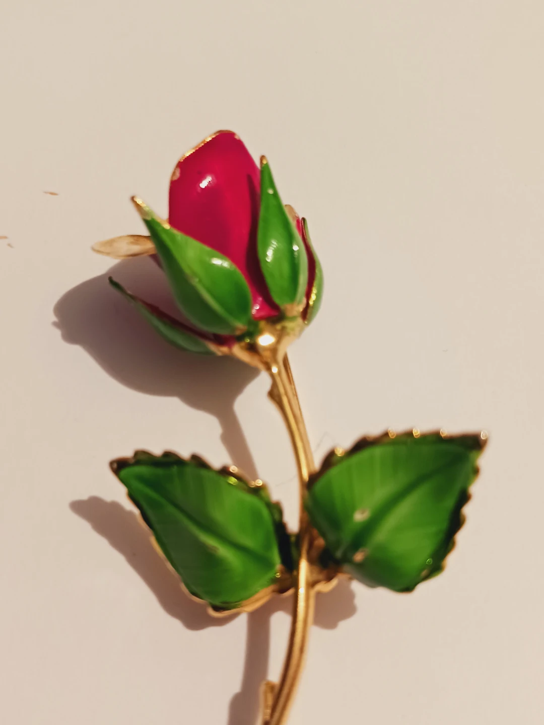 Fabulous Enameled 🌹 Red Rose Flower Brooch - photo 3