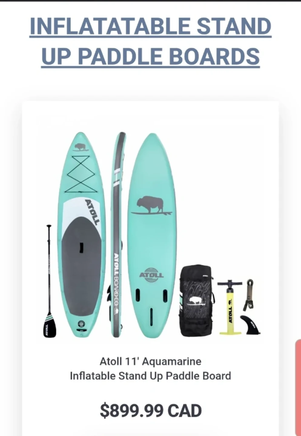 Atoll 11' Aquamarine Inflatable Stand Up Paddle Board