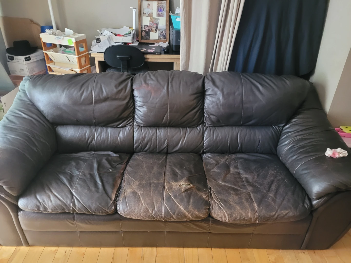 Brown Leather 3-Seater Couch