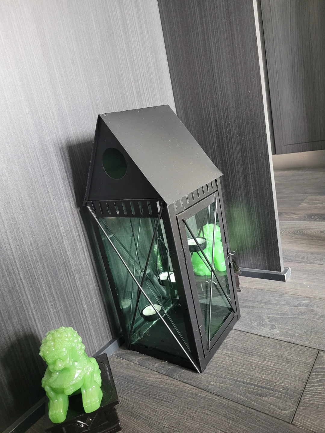 Black Metal Lantern with Hanging Tealight Holders