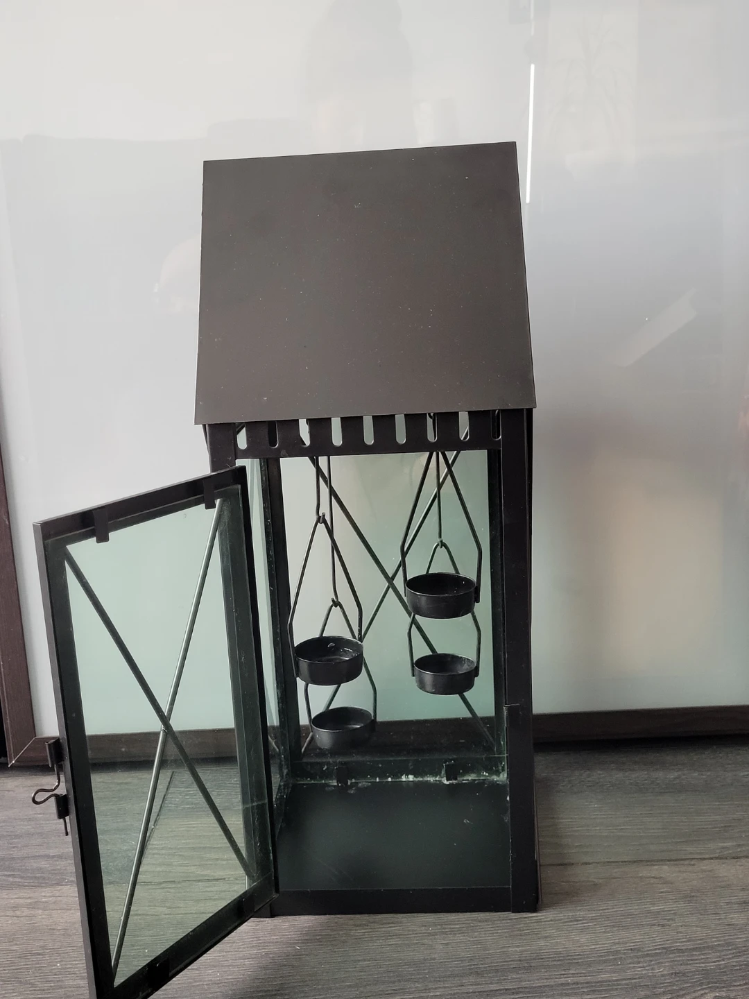 Black Metal Lantern with Hanging Tealight Holders - photo 4