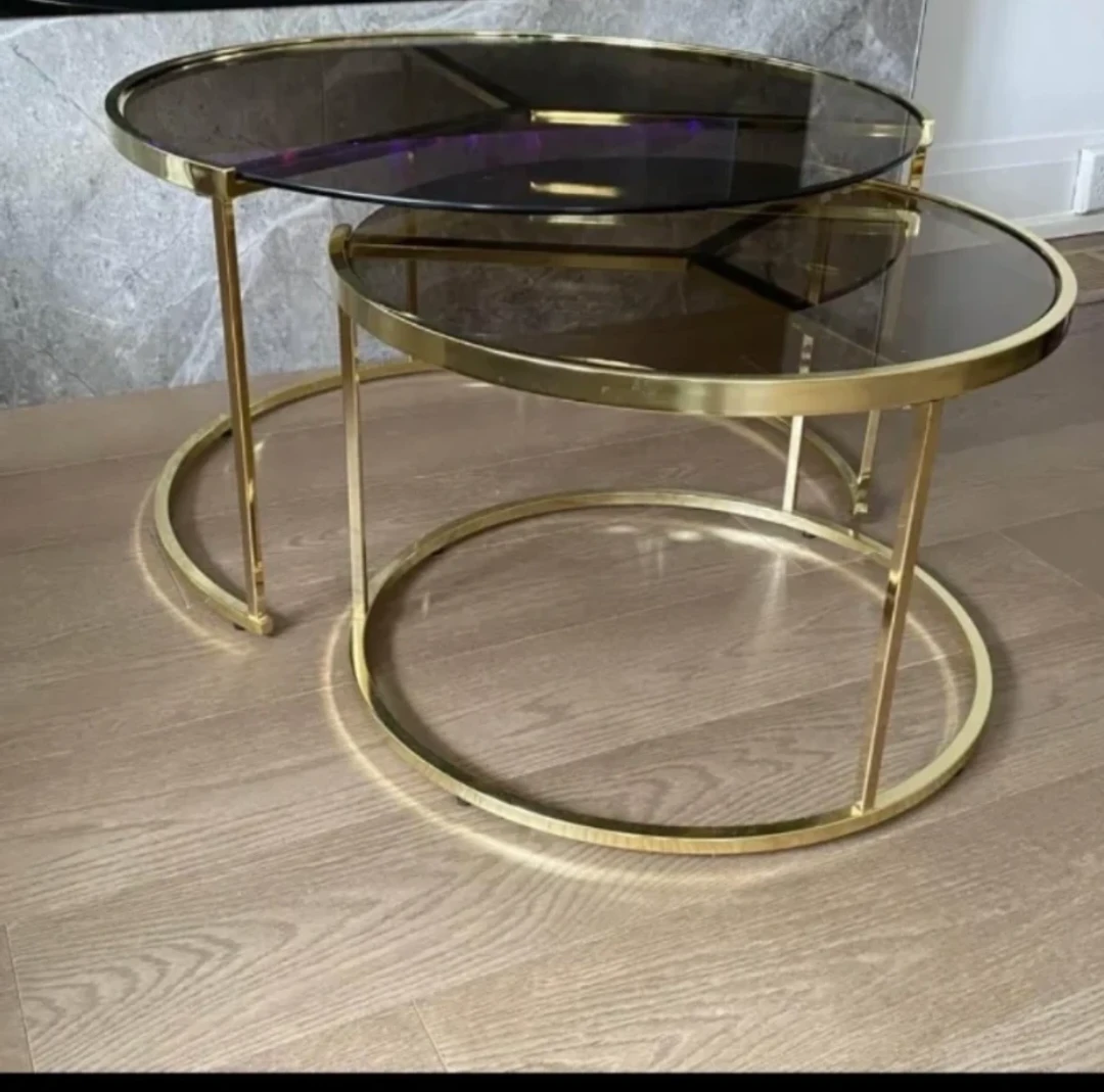Nesting Coffee Tables - Gold Frame with Smoked Glass