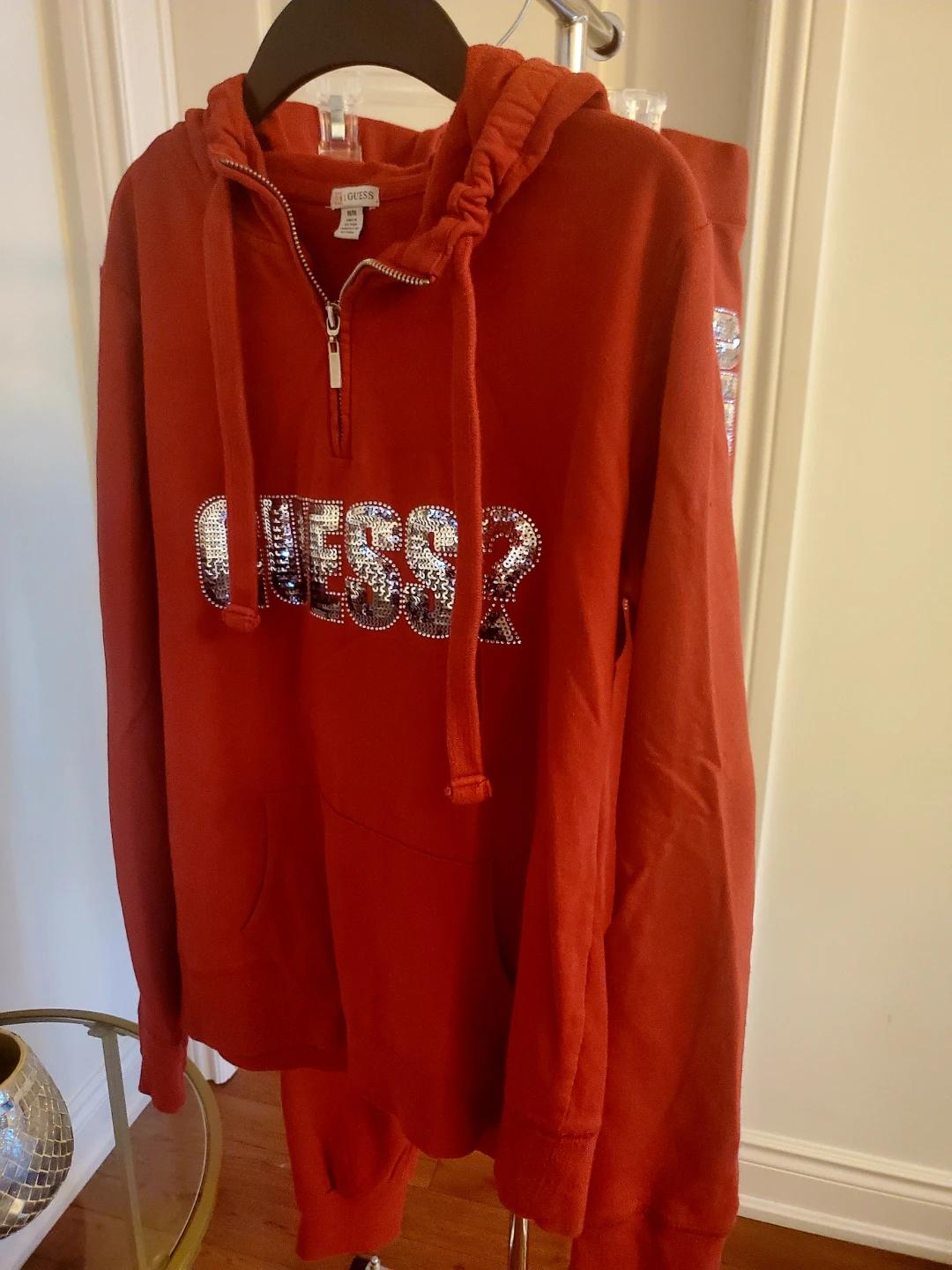 Guess Red Sequin Logo Hoodie and pants