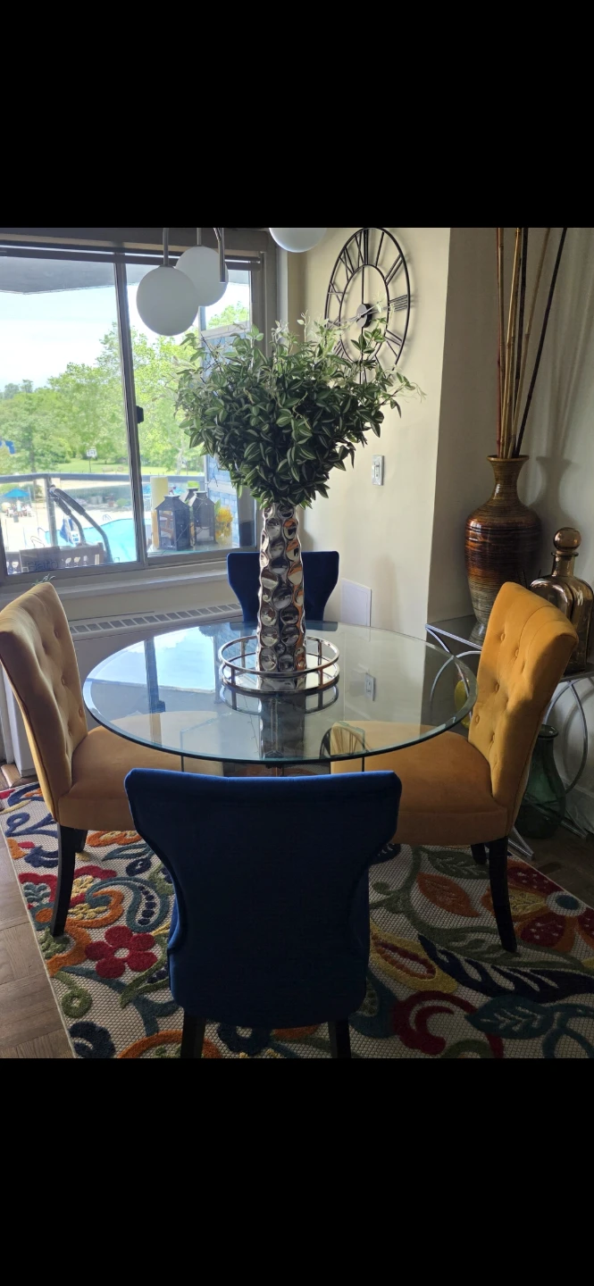 Glass Round Dining Table with 4 Chairs