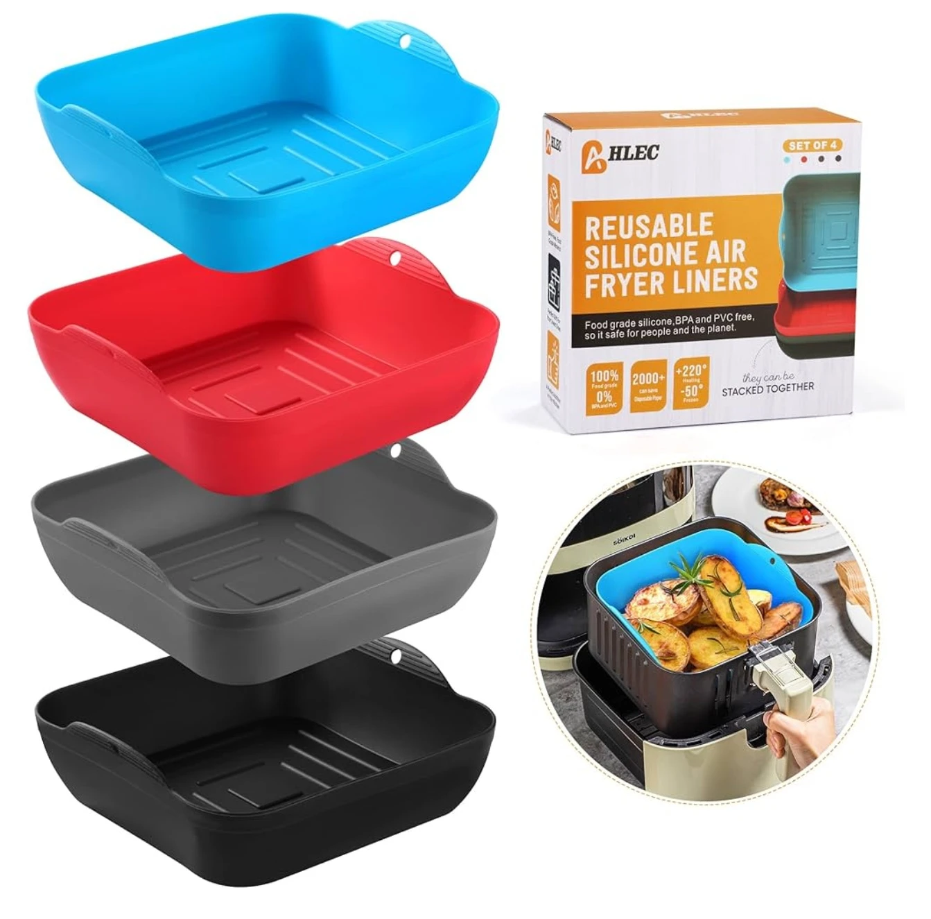 AHLEC Reusable Silicone Air Fryer Liners - Set of 4 - photo 4