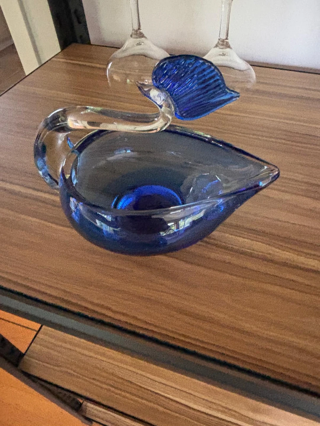 Blue Glass Swan Serving Dish