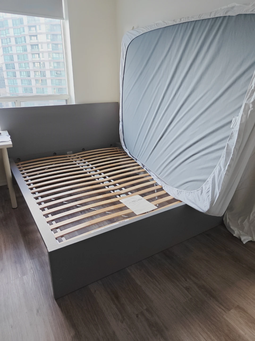 Queen size IKEA Grey Platform Bed Frame with Headboard - photo 3