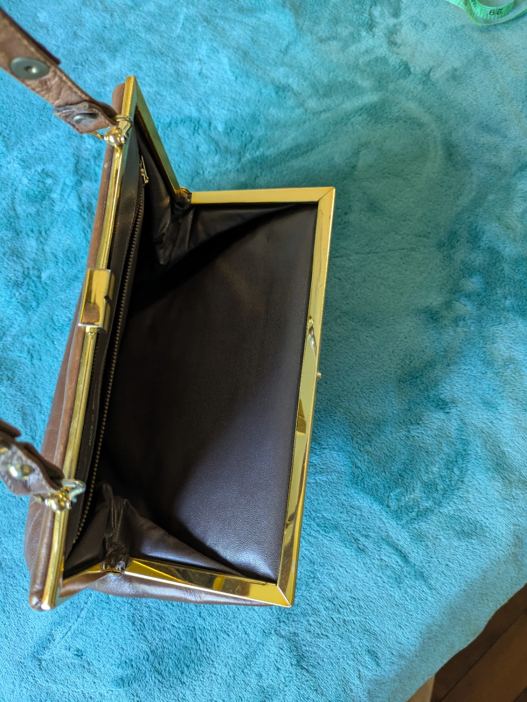 Vintage Leather Handbag - Brown/Green Colour-Blocked - photo 3