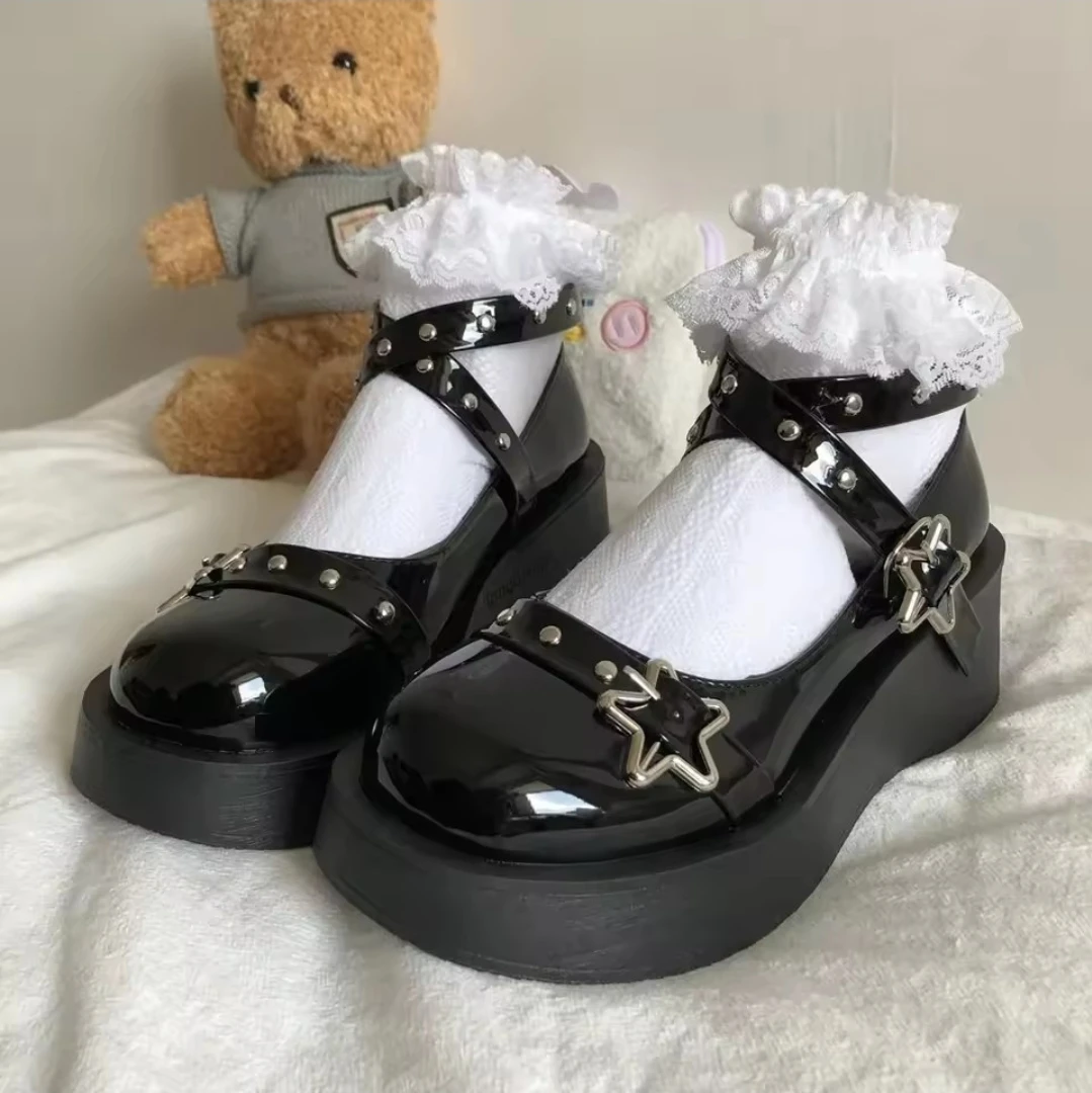 Black Platform Mary Janes with Star Buckles