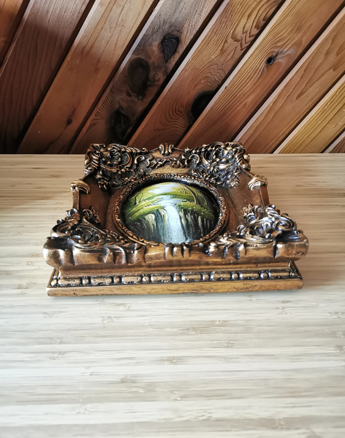 Vintage European Oil Landscape Painting Ornate Gilt Rococo Frame - photo 5