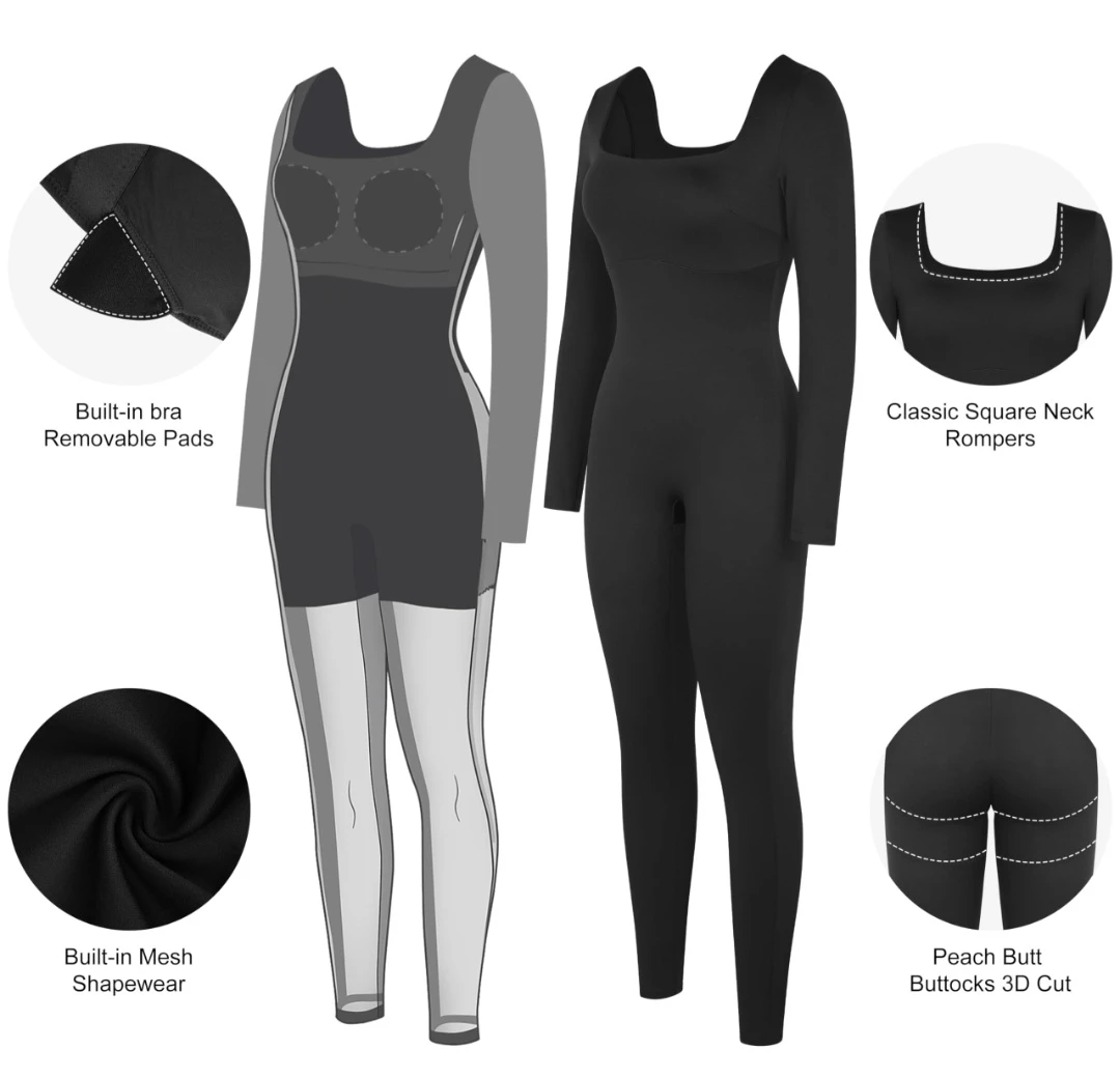 Black Long Sleeve Square Neck Jumpsuit - photo 4
