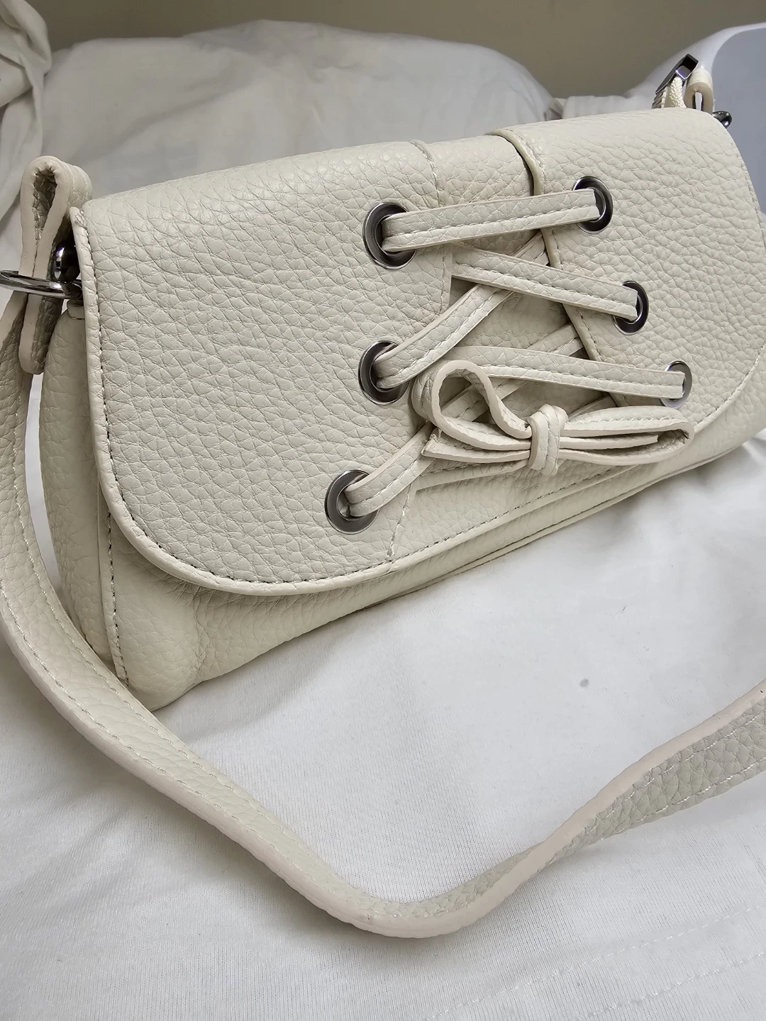 Cream Leather Crossbody Bag
