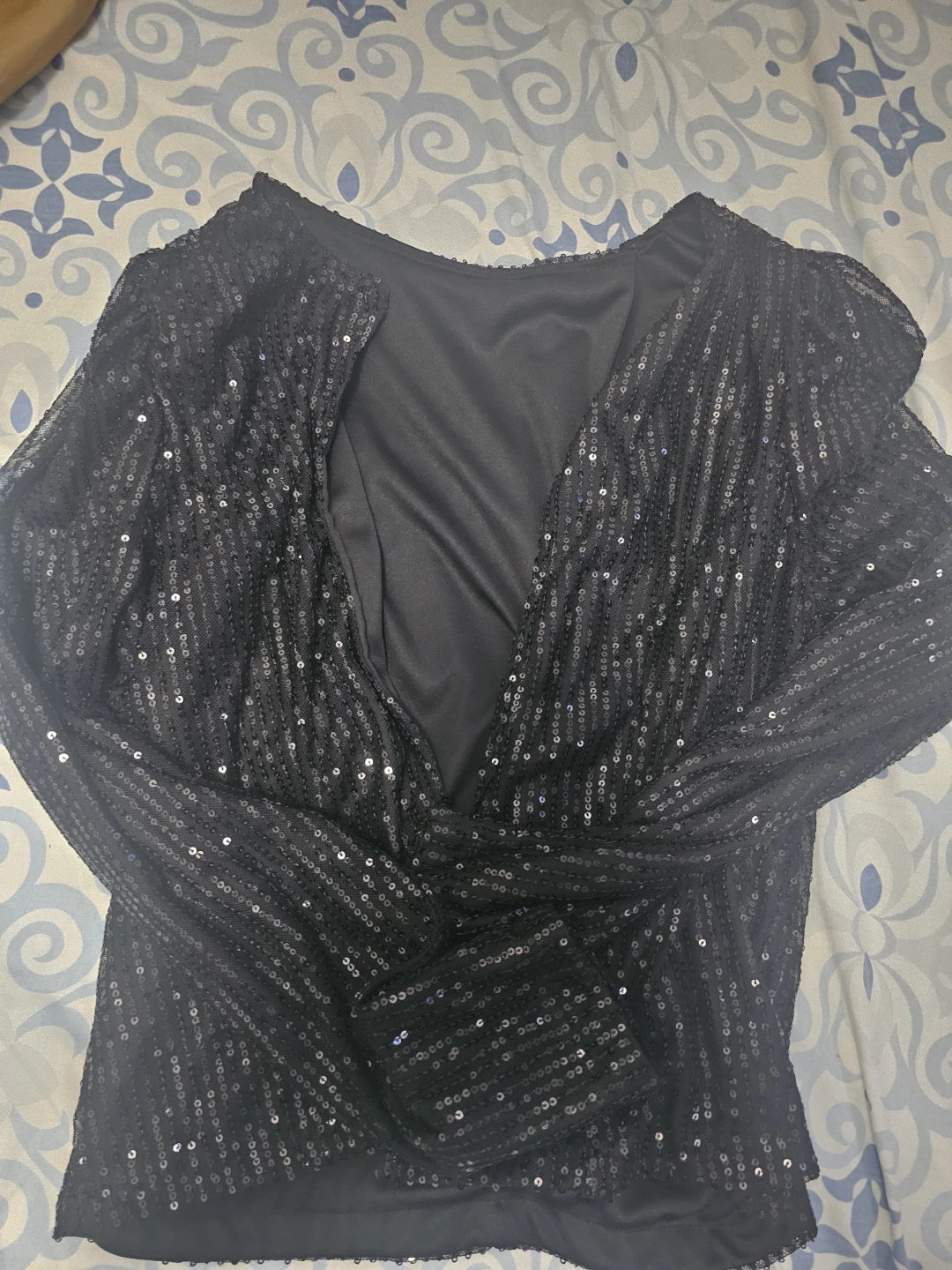 Black Sequin Long Sleeve Top