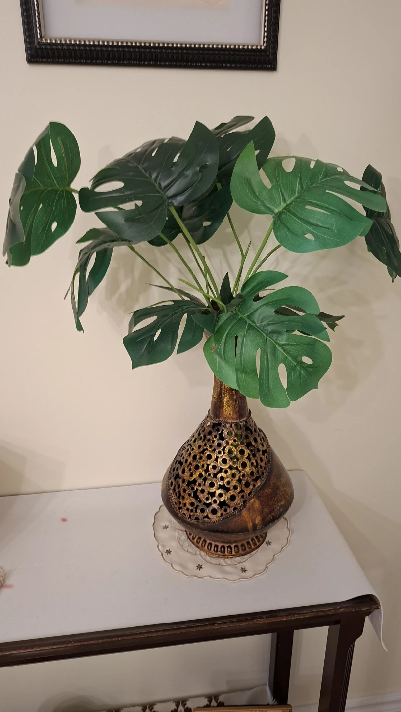 Decorative Vase with Faux Monstera Plant