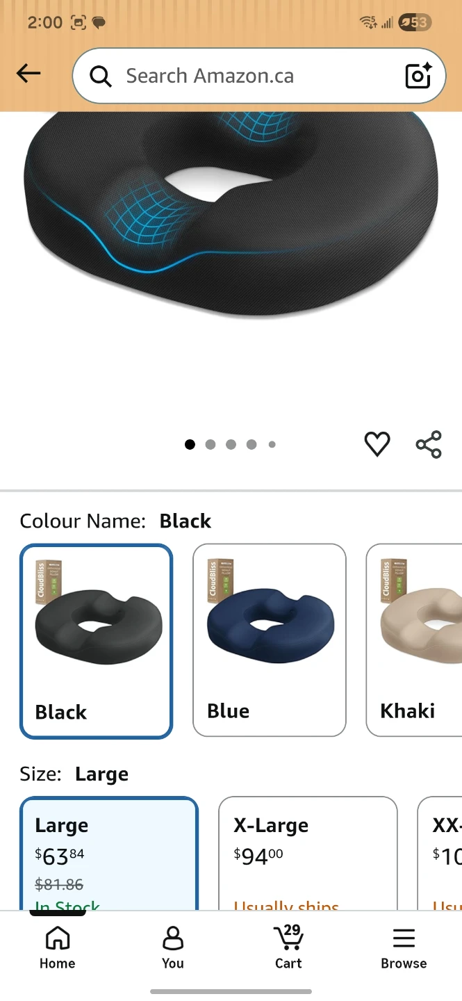 5 Stars United Donut Seat Cushion - Large Black Memory Foam - photo 2