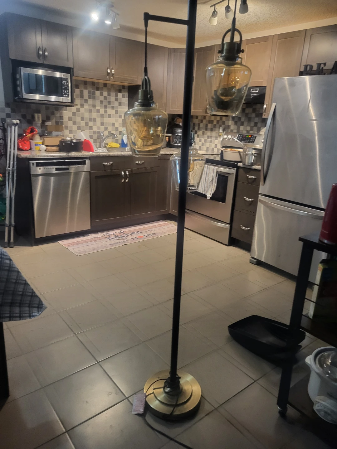 Black Floor Lamp with Amber Glass Shades