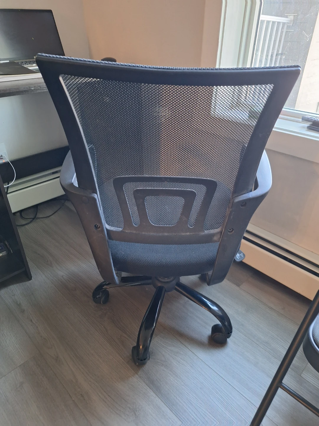 Black Mesh Office Chair and Dark Brown Desk - photo 2