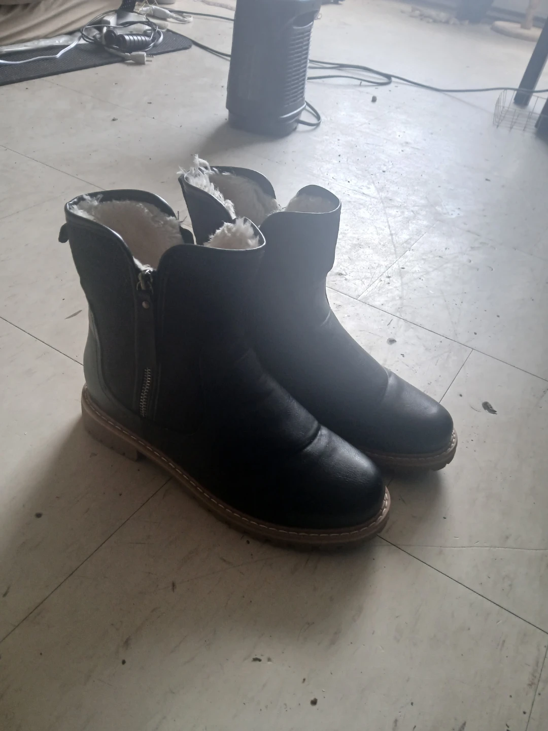 Black Faux Leather Winter Boots - Size 40