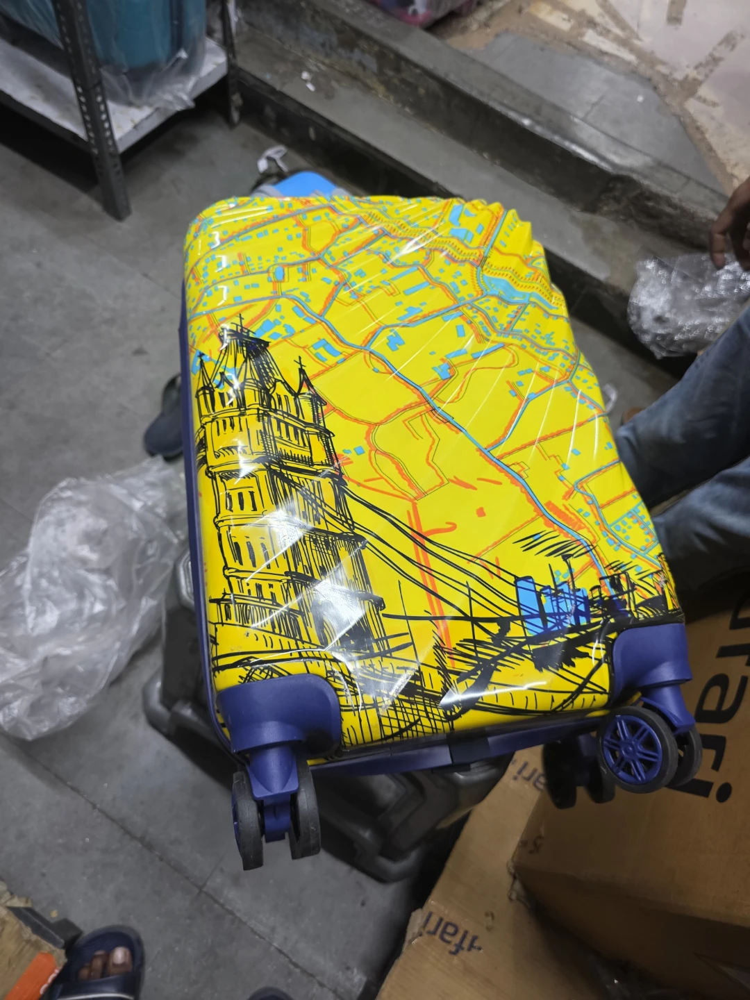 Yellow Rolling Suitcase with City Map Design