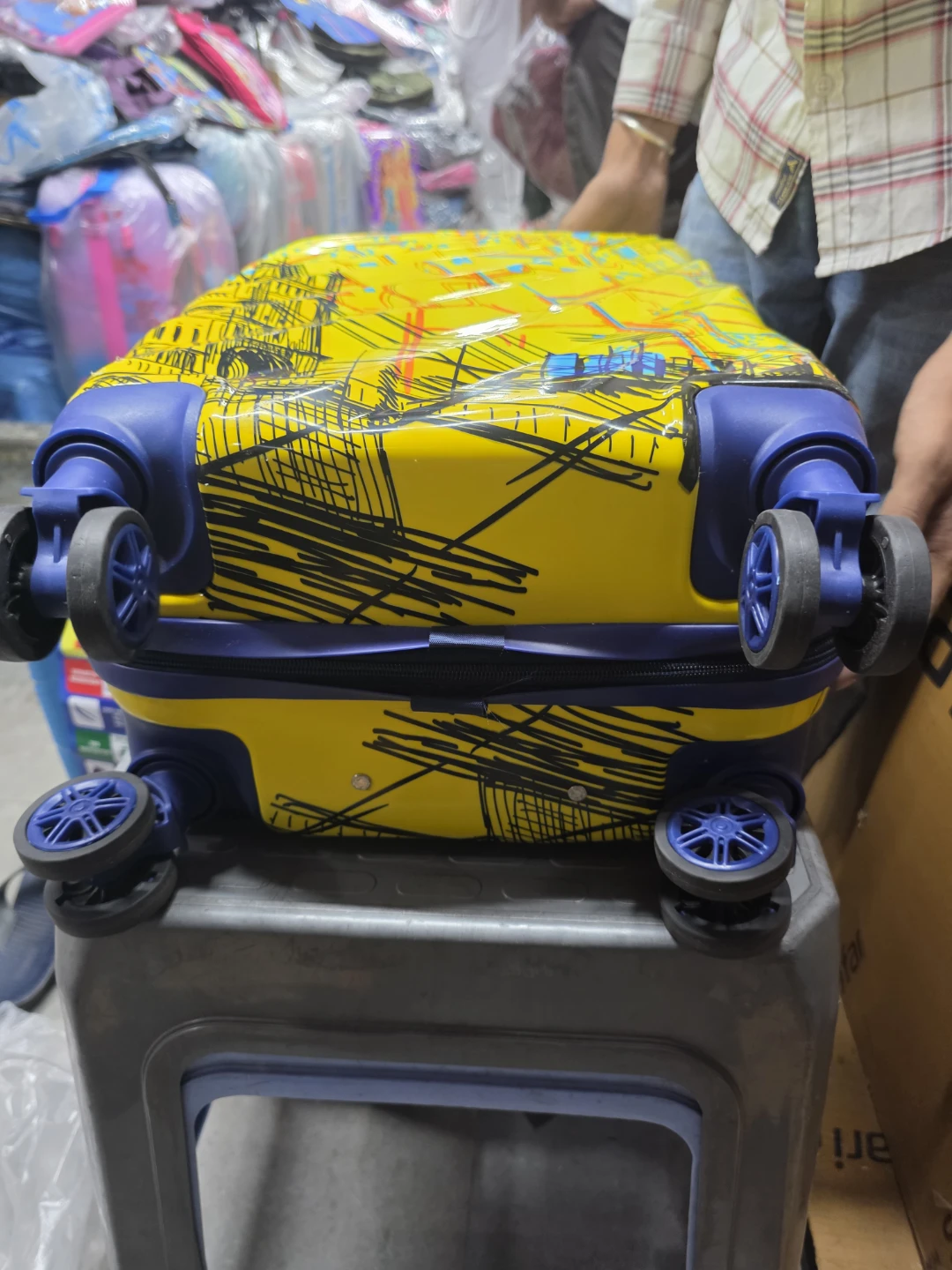 Yellow Rolling Suitcase with City Map Design - photo 2