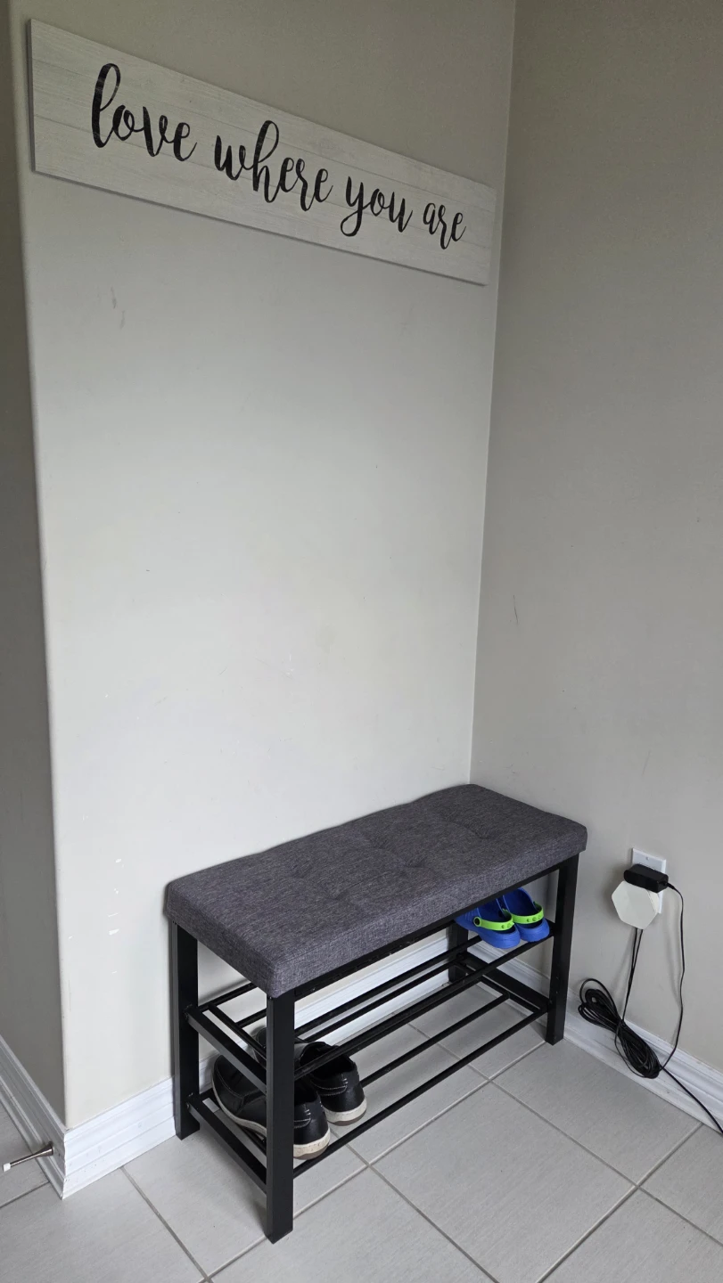 Grey Fabric Entryway Bench with Shoe Rack - photo 2
