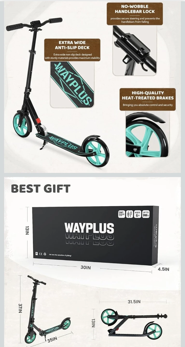 WAYPLUS Kick Scooter - Black/Teal - photo 2